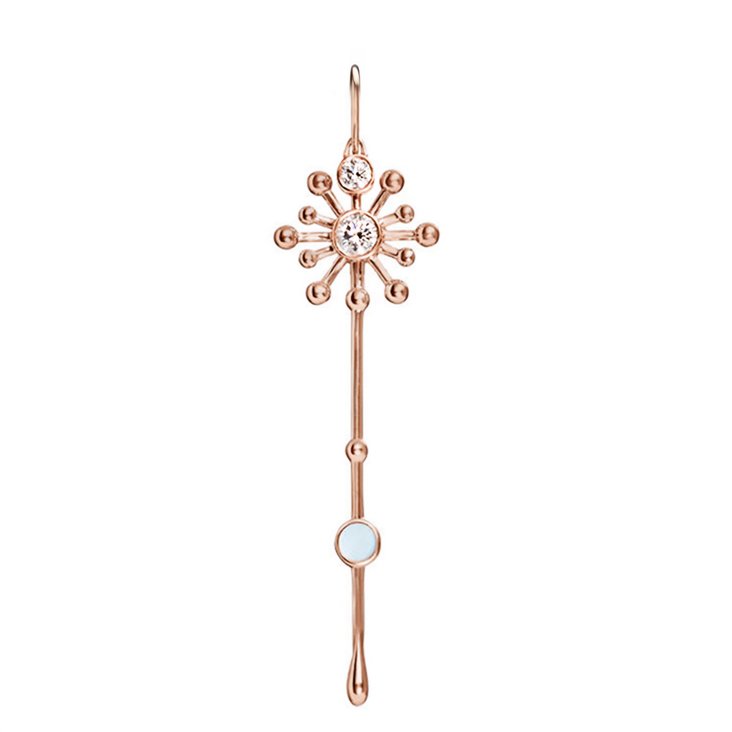 A 18k rose gold pendant designed as a light wand, with a burst of brilliant lab-grown diamonds and a glowing mother-of-pearl accent.