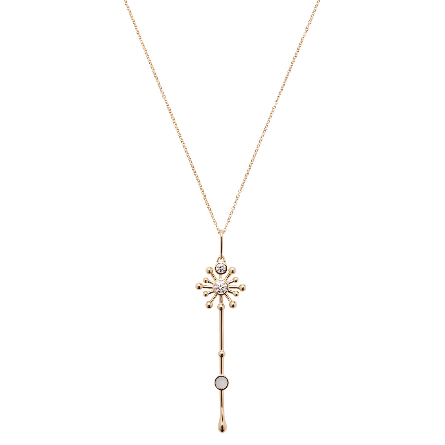 Light Wand Pendant in 18K yellow gold with luminous mother-of-pearl on a chain