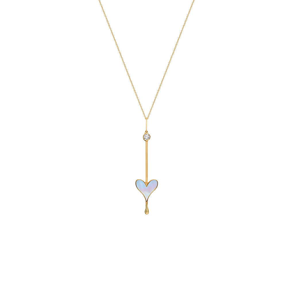 Love Wand Pendant in 18K yellow gold on a chain against a white background