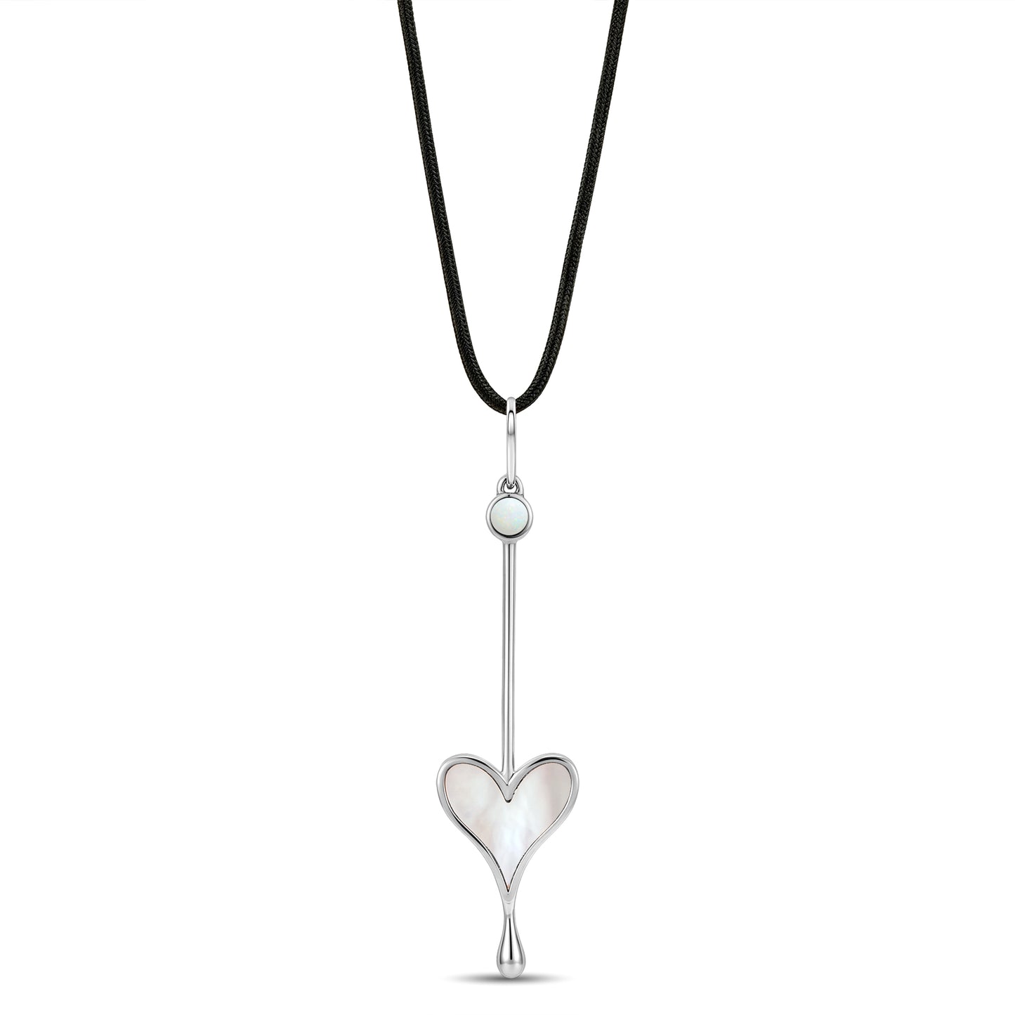Sterling silver Love Wand Pendant on a cord against a white background