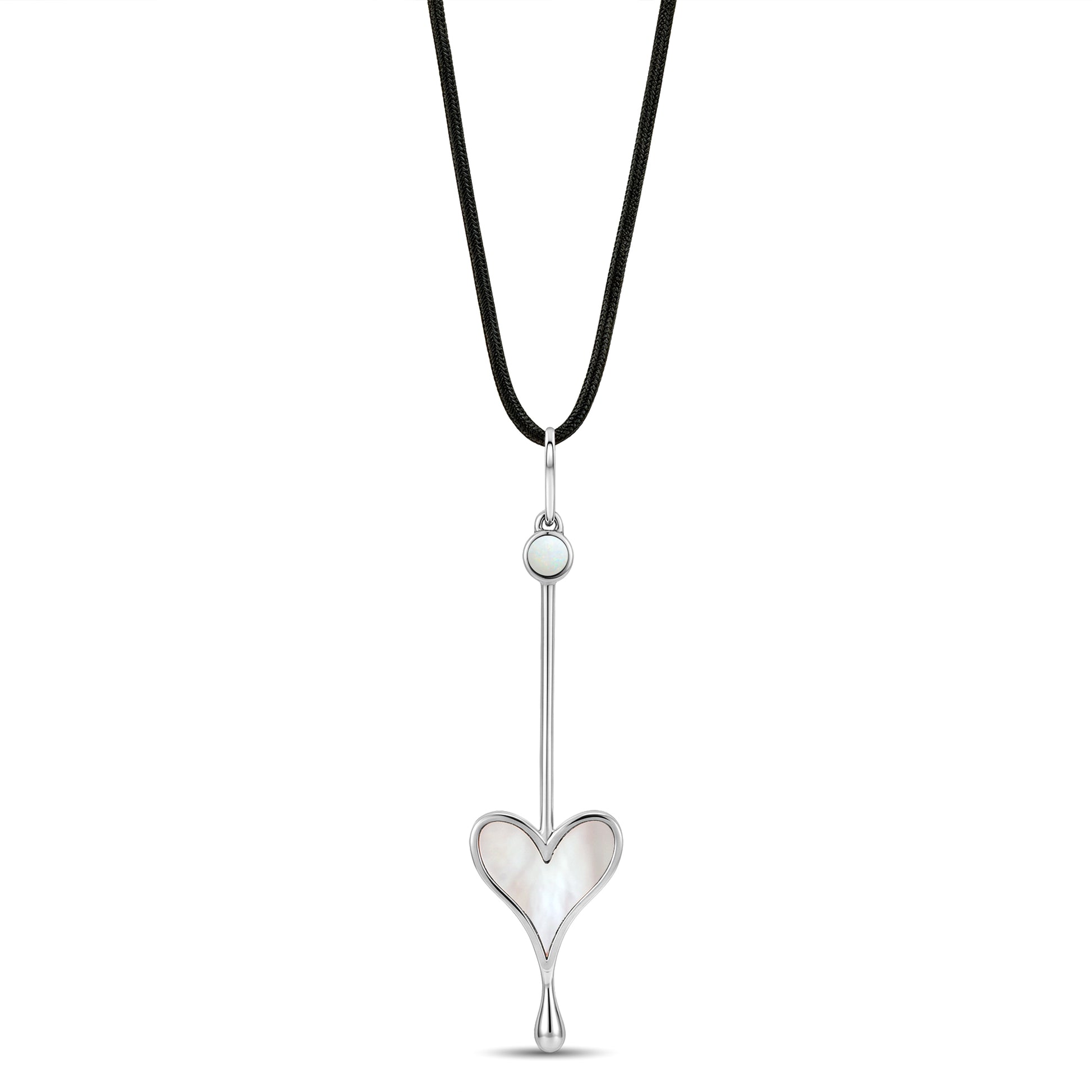 Sterling silver Love Wand Pendant on a cord against a white background