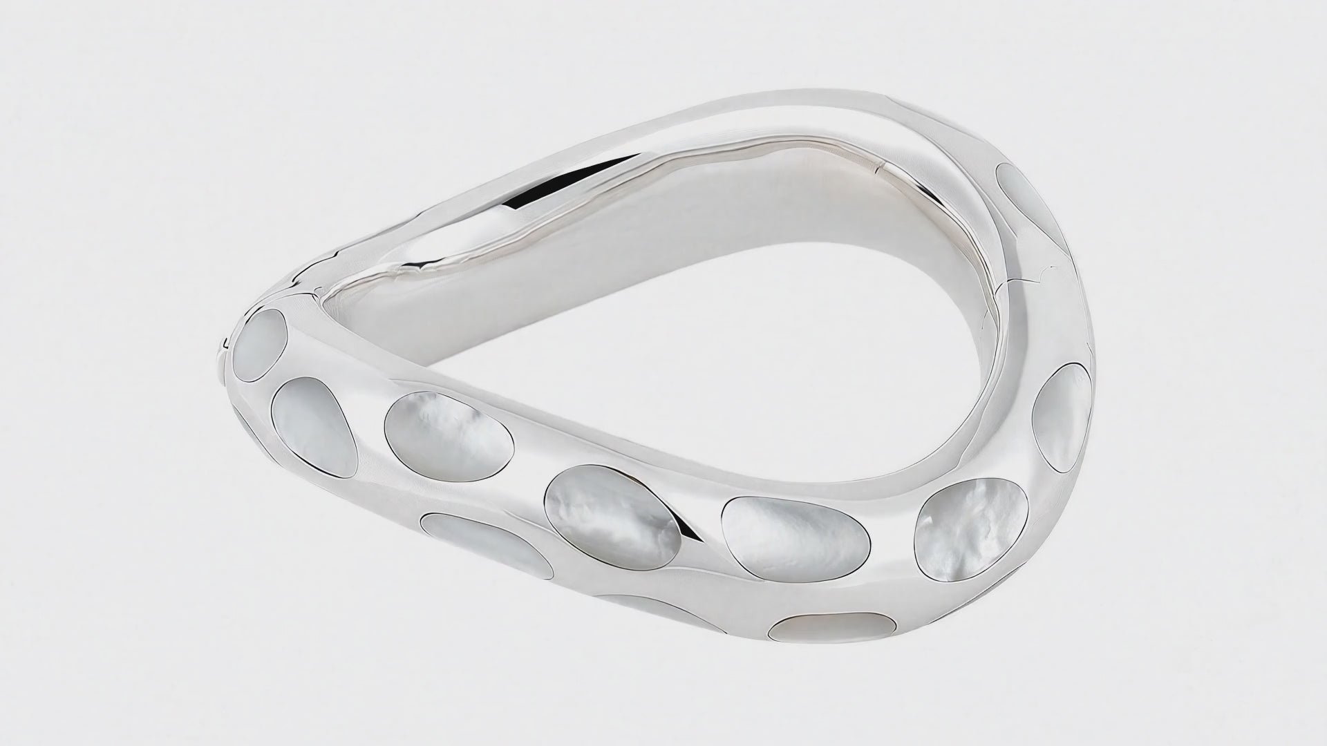 Video showing Angela Cummings Sterling Silver Wave Bangle in mother-of-pearl