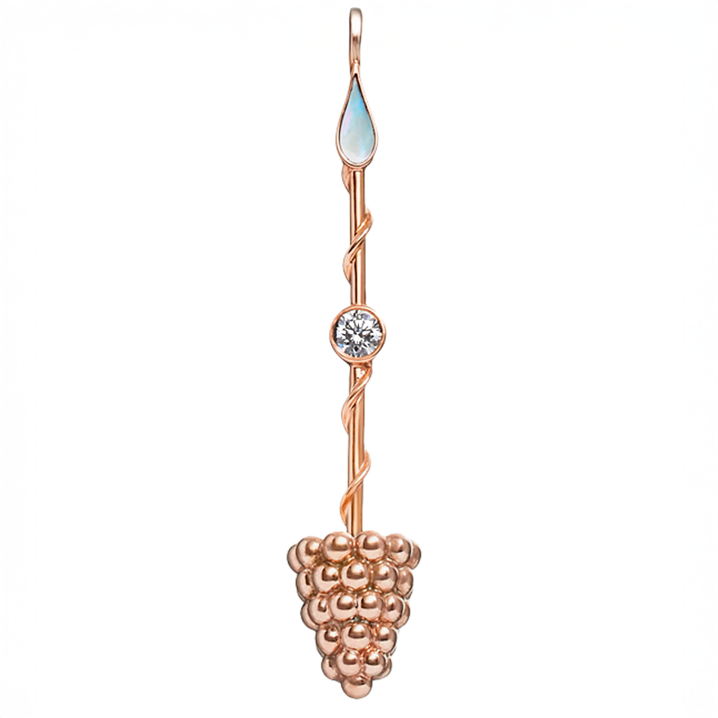 Prosperity Wand Pendant in 18K rose gold with luminous mother-of-pearl and a lab-grown diamond