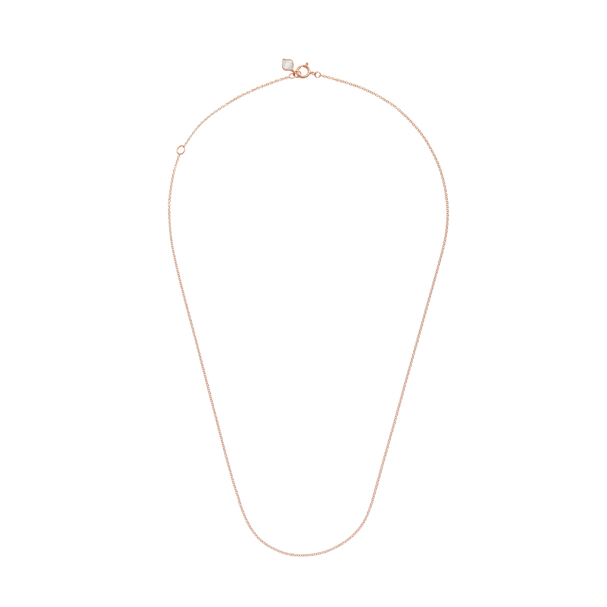 Full view of a rose gold cable chain necklace