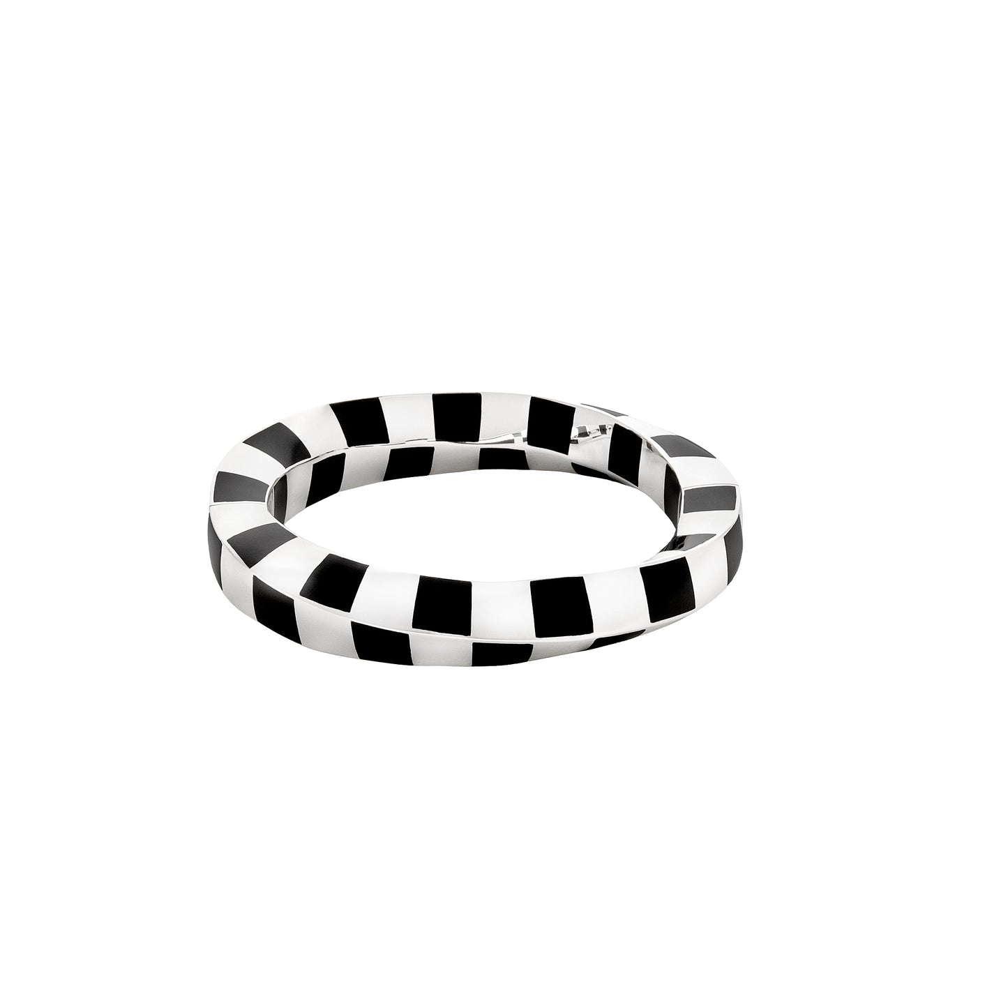 Vintage Angela Cummings Checkerboard Wave Bangle crafted in sterling silver and black nephrite jade with iconic wave motif and checkerboard design.