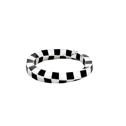Vintage Angela Cummings Checkerboard Wave Bangle crafted in sterling silver and black nephrite jade with iconic wave motif and checkerboard design.