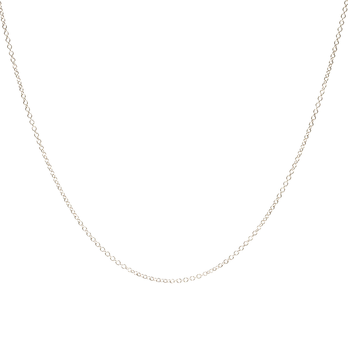 Close detail of the links on Roseate's adjustable cable chain necklace in sterling silver