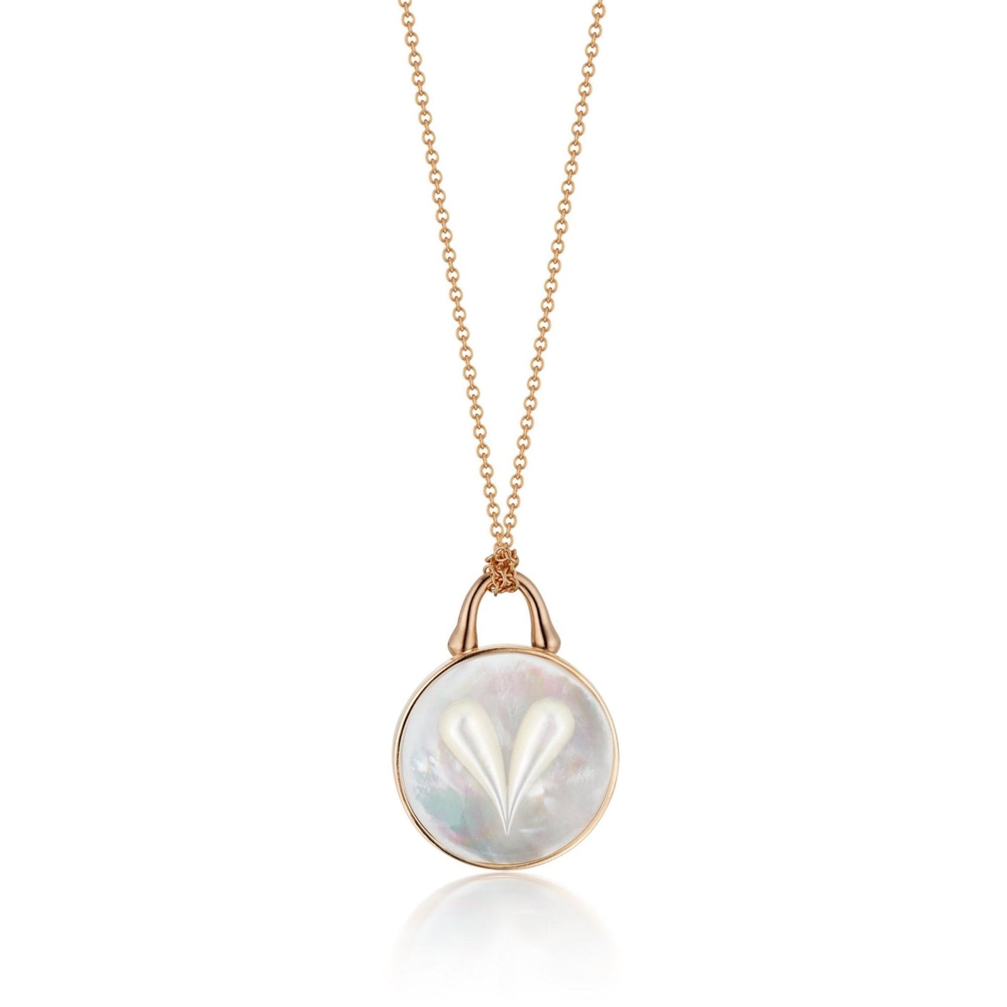 Roseate Cameo 19mm heart pendant in 18k rose gold with mother-of-pearl