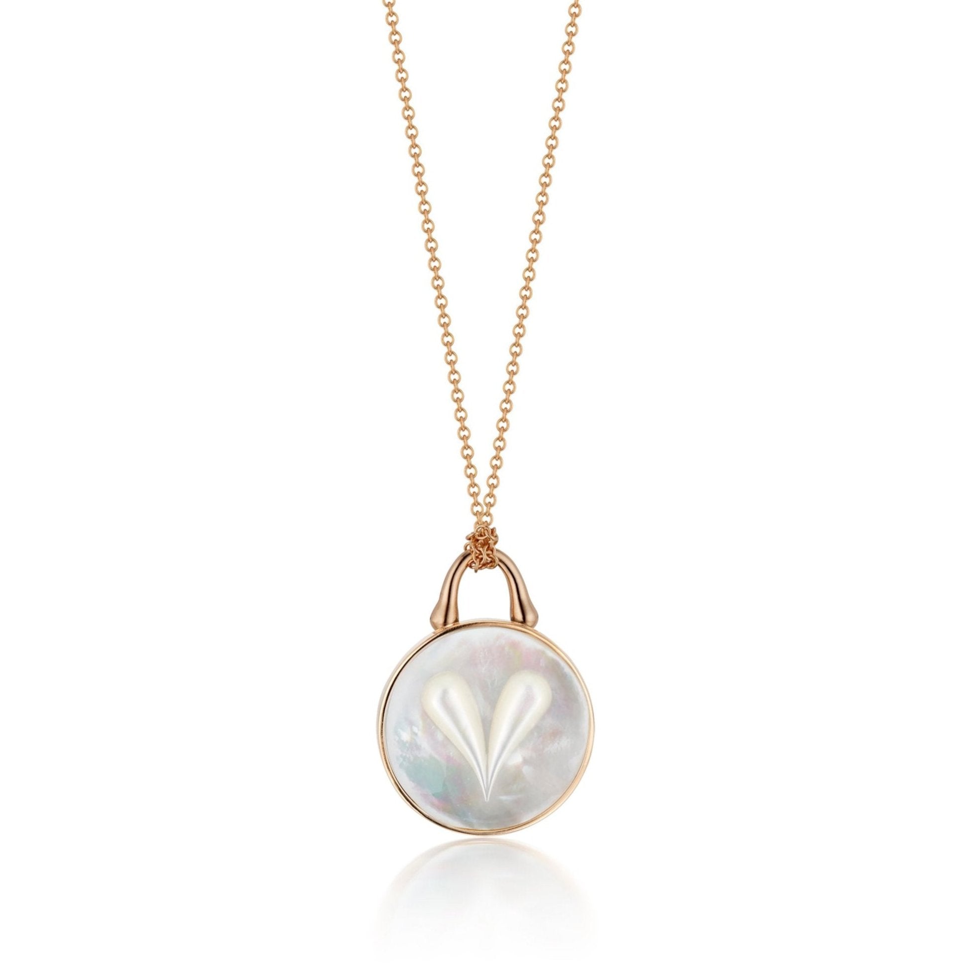 Roseate Cameo 19mm heart pendant in 18k rose gold with mother-of-pearl