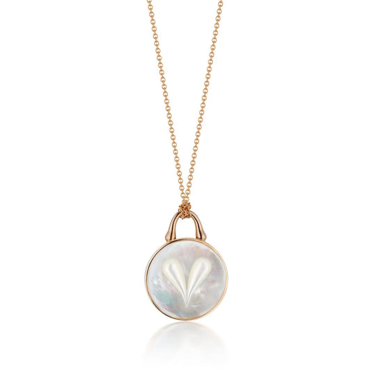 Roseate Cameo 19mm heart pendant in 18k rose gold with mother-of-pearl