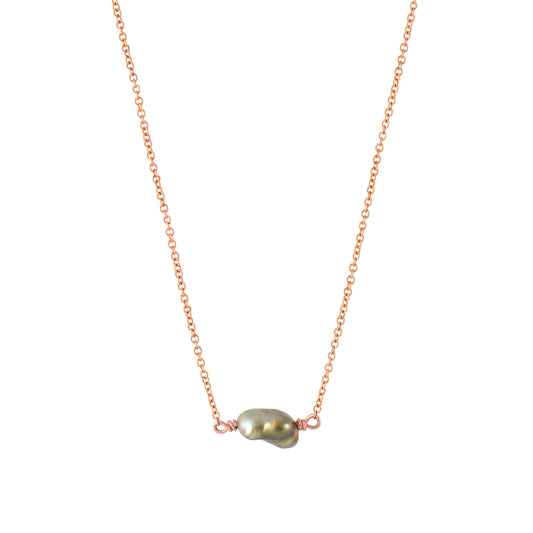 Natural keshi pearl pendant necklace on a solid 18k rose gold chain by Roseate Jewelry.