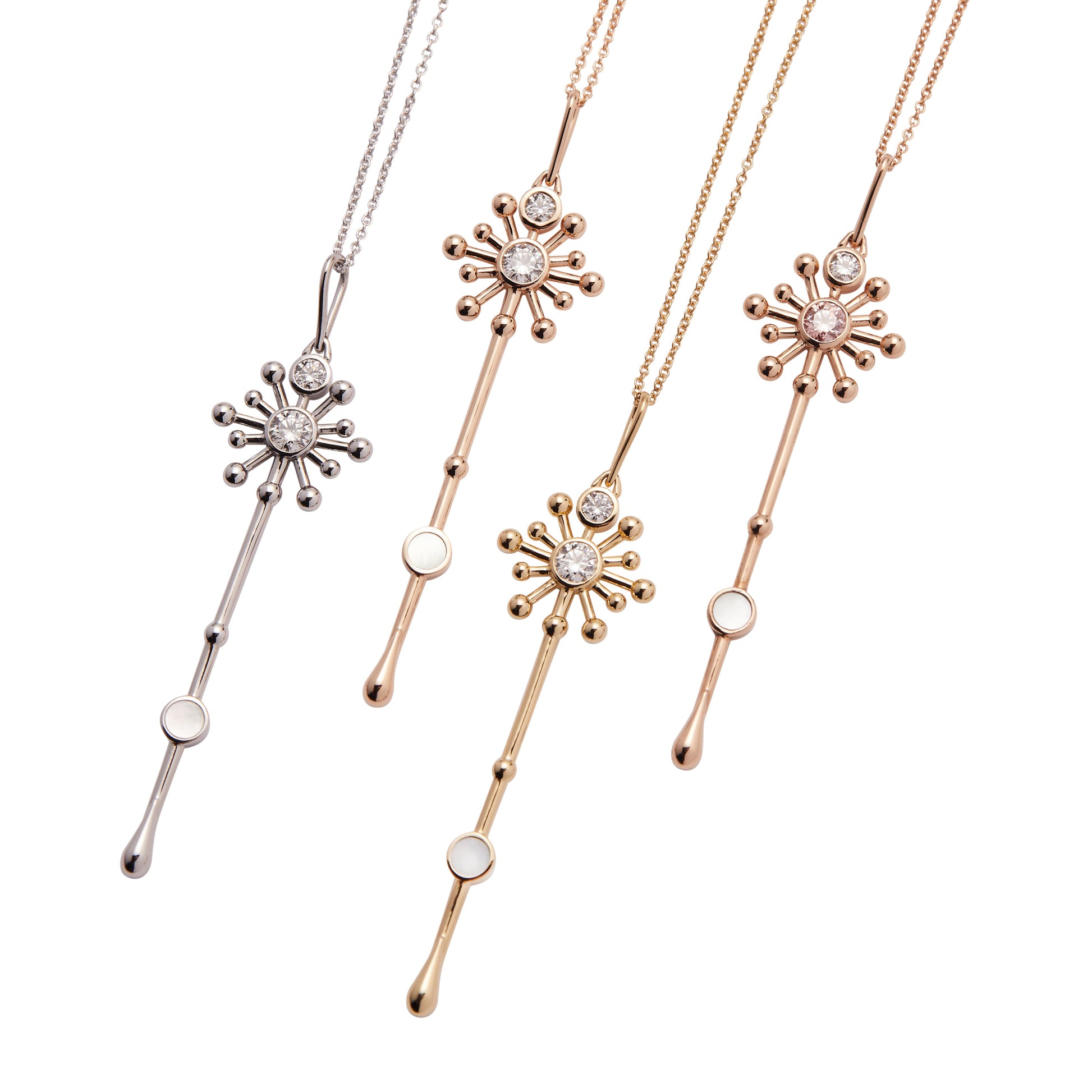 Multiple Roseate Light Wand pendants shown together
