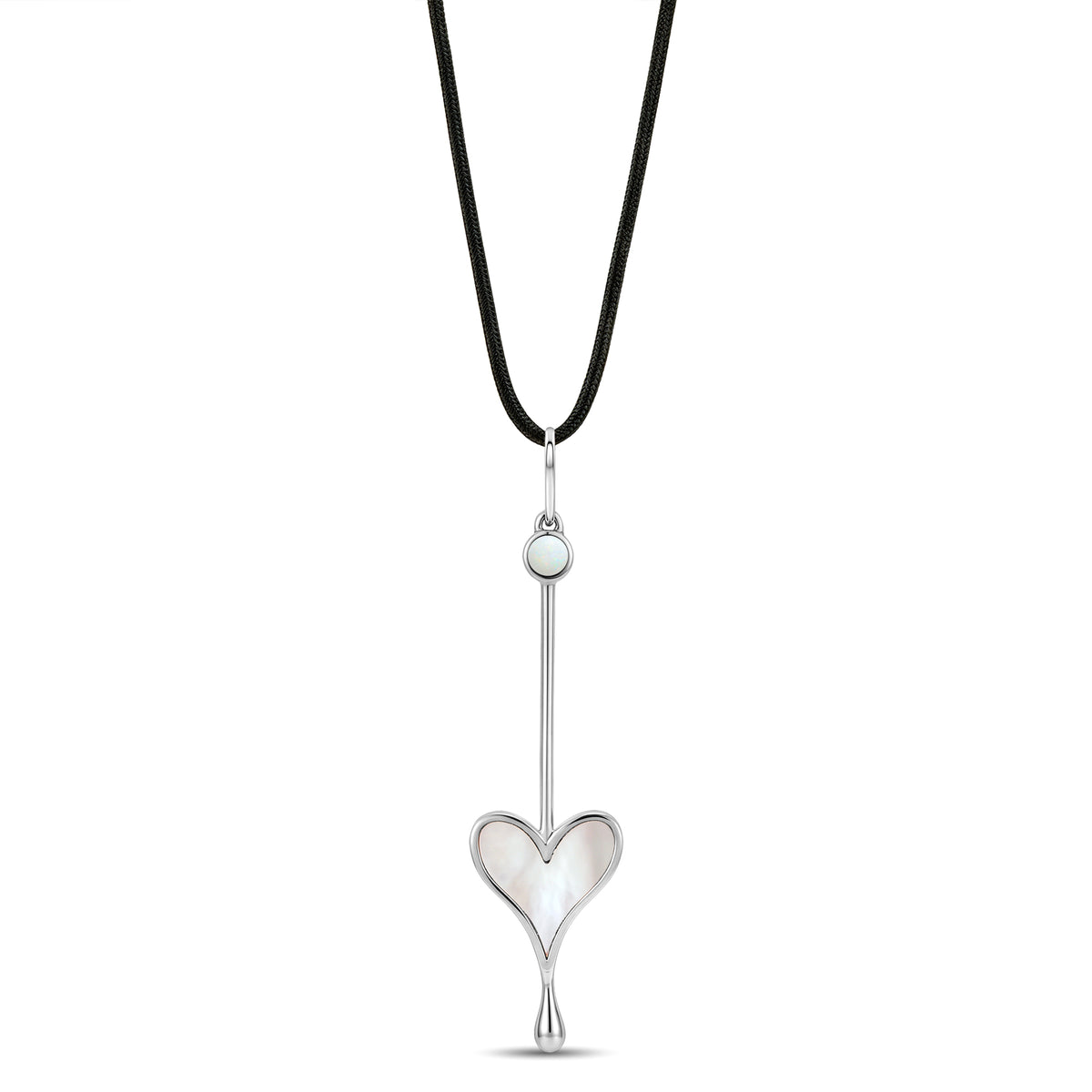 Roseate Love Wand pendant in sterling silver with mother-of-pearl on a silk cord