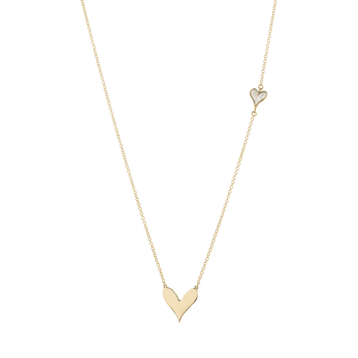 Roseate LoveLock double heart pendant in 14k yellow gold with mother-of-pearl