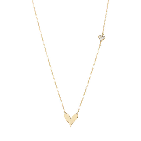 Roseate LoveLock double heart pendant in 14k yellow gold with mother-of-pearl