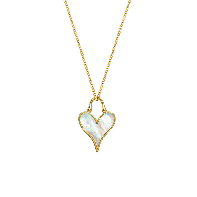 Close detail of Roseate LoveLock 12mm pendant in 18k yellow gold with mother-of-pearl