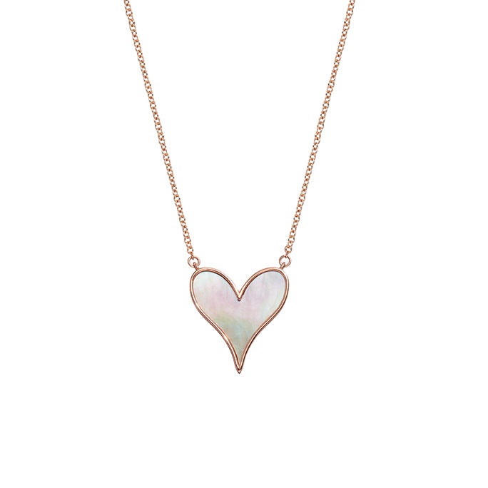 Close detail of Roseate LoveLock 15mm pendant in 18k rose gold with mother-of-pearl