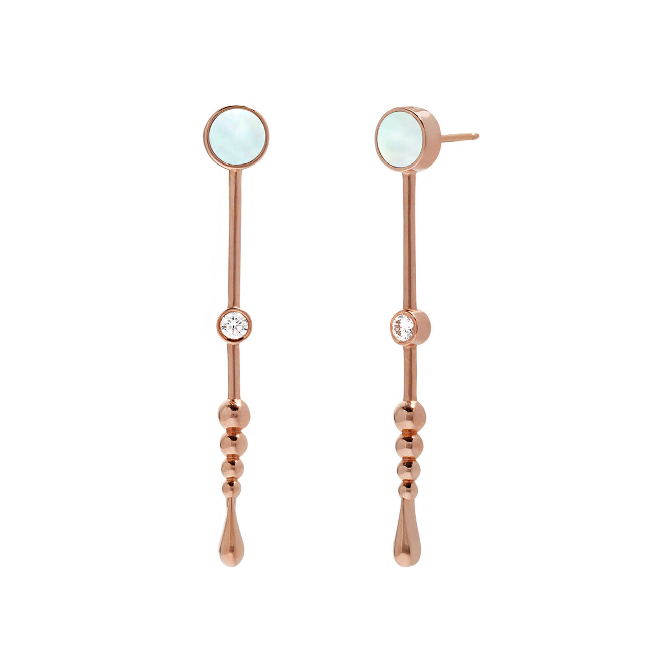 Roseate Loyalty Wand earrings in 18k rose gold with mother-of-pearl