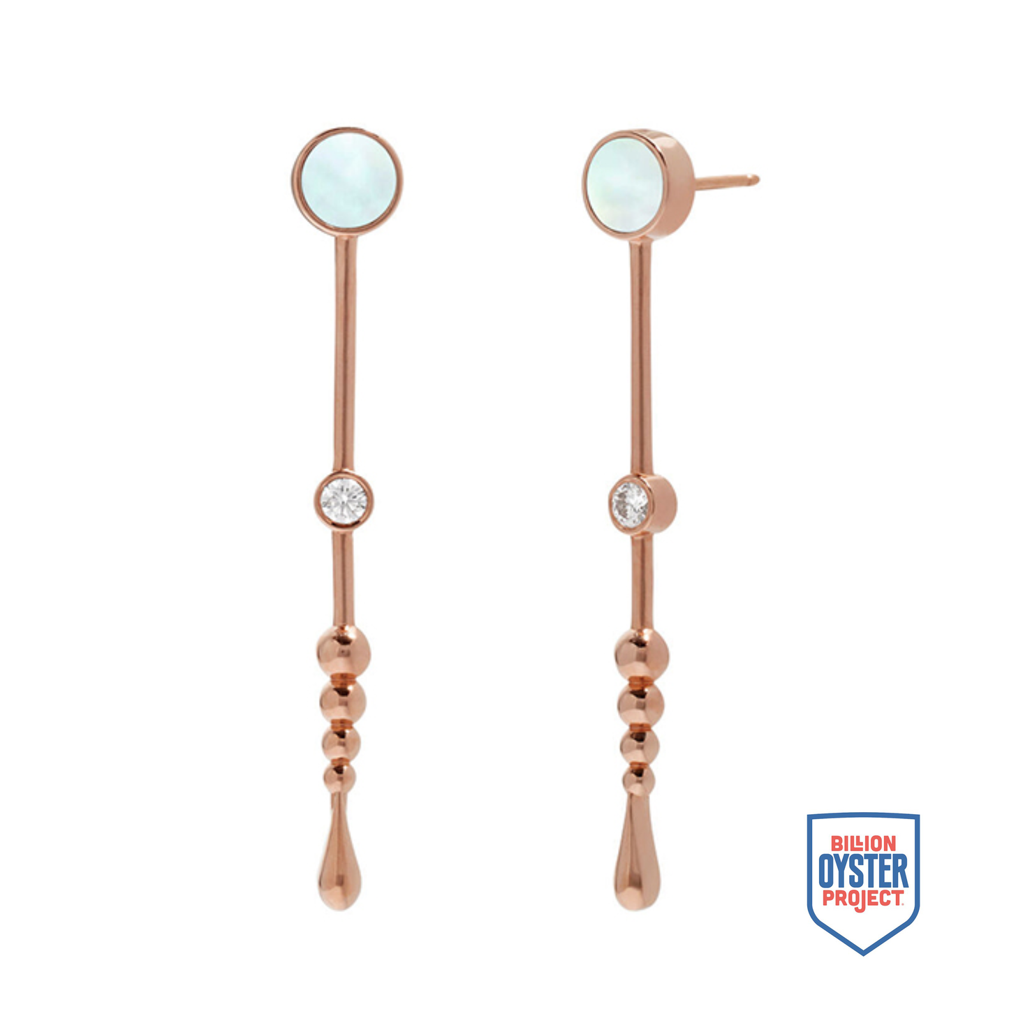 Roseate Loyalty Wand earrings in 18k rose gold with mother-of-pearl