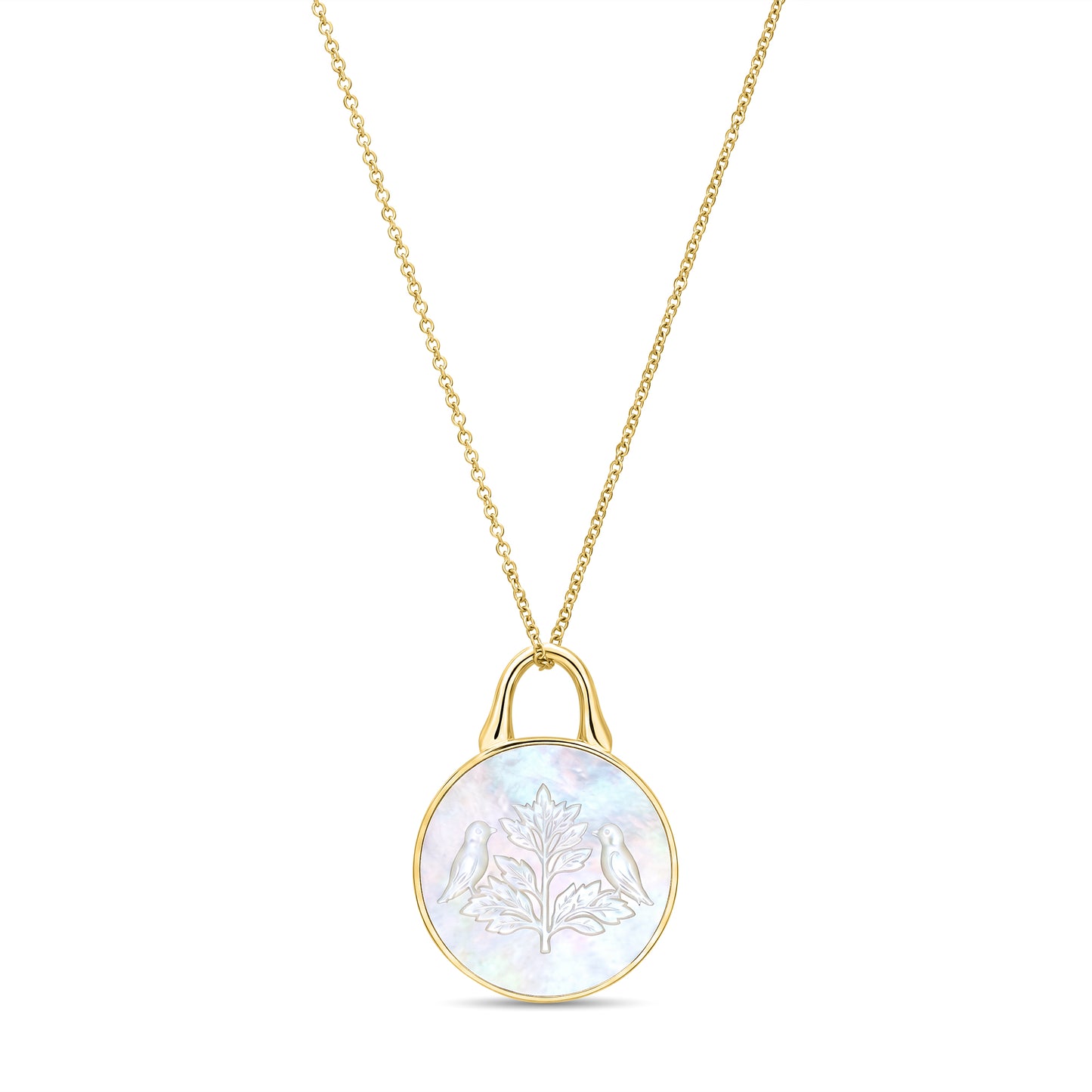 The Odyssey | Roseate Courage tree of life pendant in 14k yellow gold with mother-of-pearl, 12mm