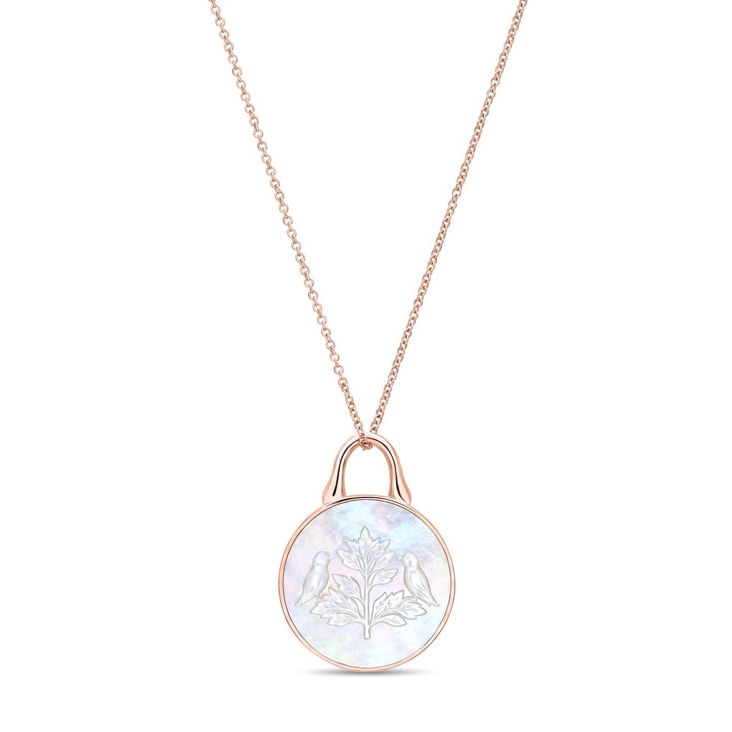 The Odyssey | Roseate Courage tree of life pendant in 14k rose gold with mother-of-pearl, 12mm