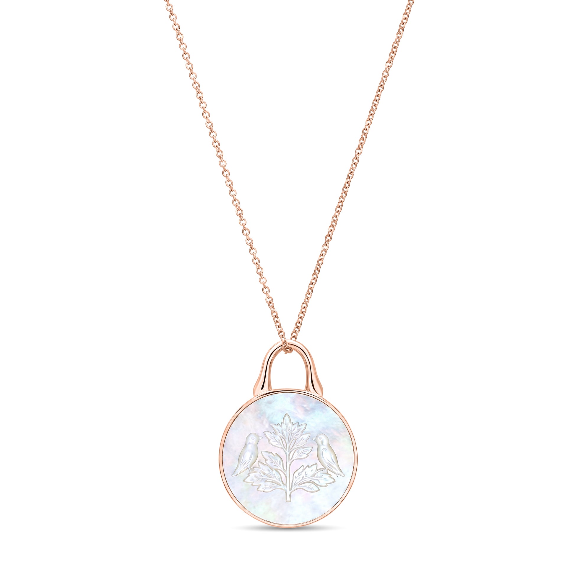 The Odyssey | Roseate Courage tree of life pendant in 14k rose gold with mother-of-pearl, 12mm