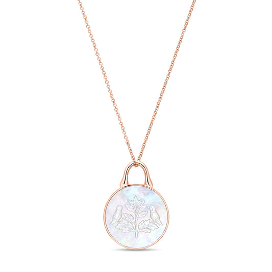 The Odyssey | Roseate Courage tree of life pendant in 14k rose gold with mother-of-pearl, 12mm