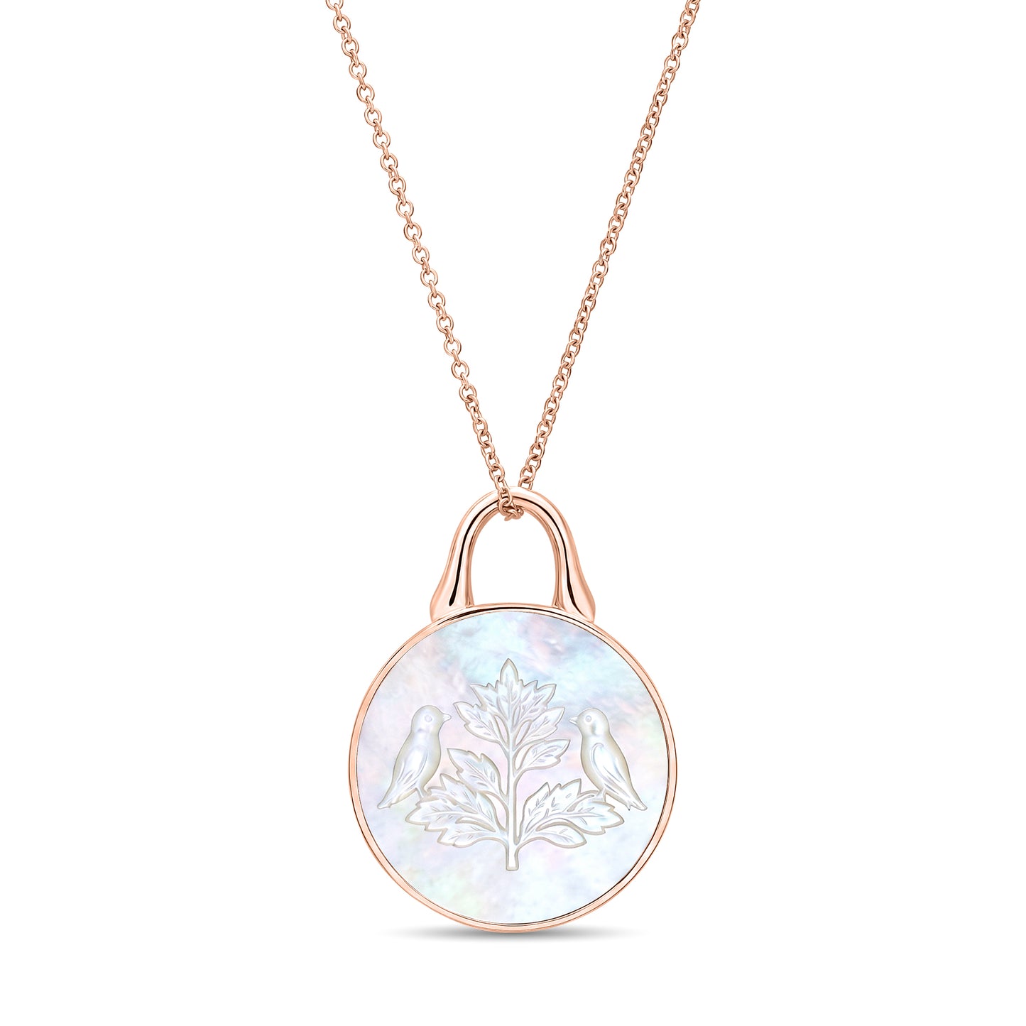 The Odyssey | Roseate Courage tree of life pendant in 14k rose gold with mother-of-pearl, 19mm