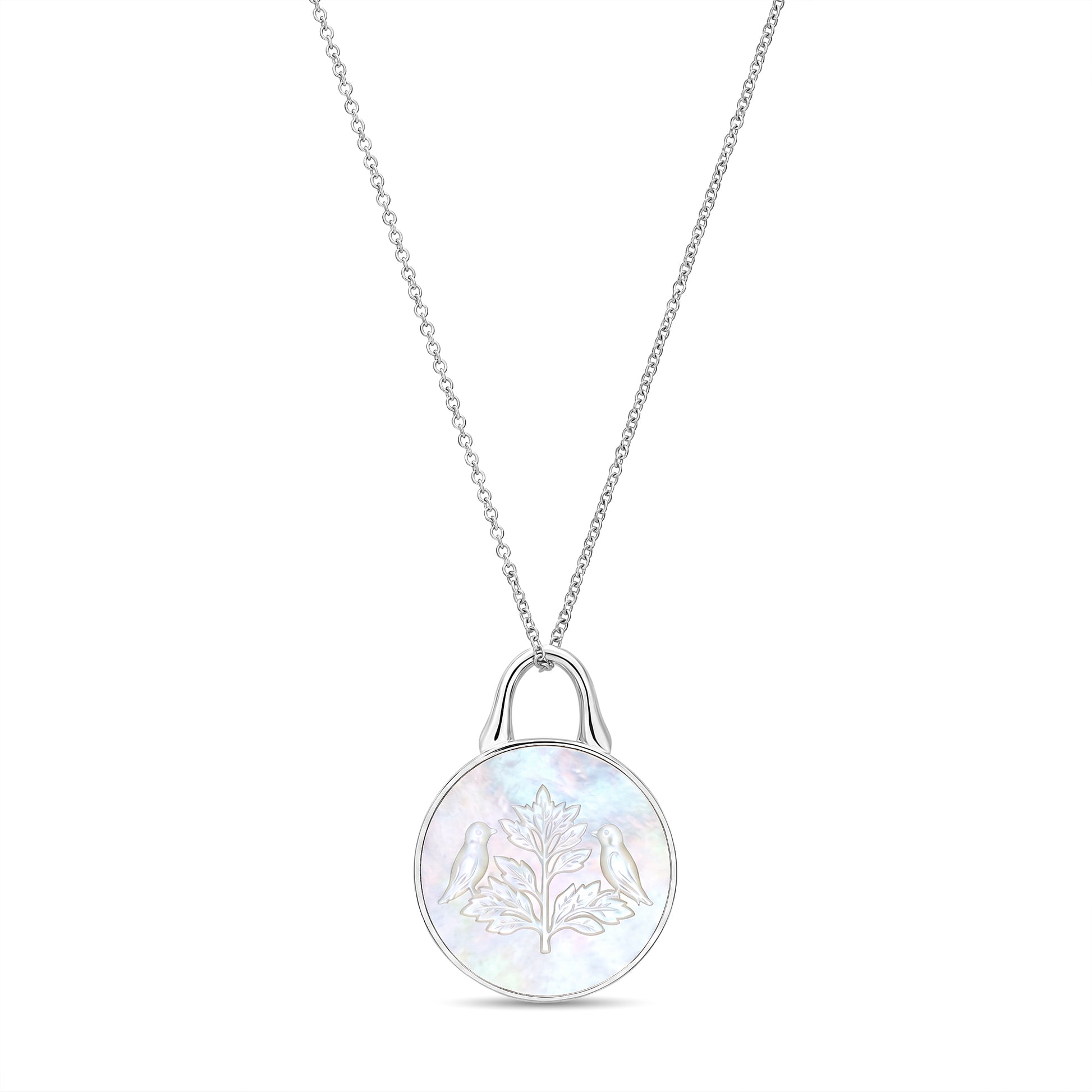 The Odyssey | Roseate Courage tree of life pendant in sterling silver with mother-of-pearl, 12mm
