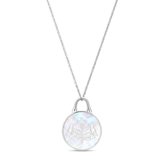 The Odyssey | Roseate Courage tree of life pendant in sterling silver with mother-of-pearl, 12mm