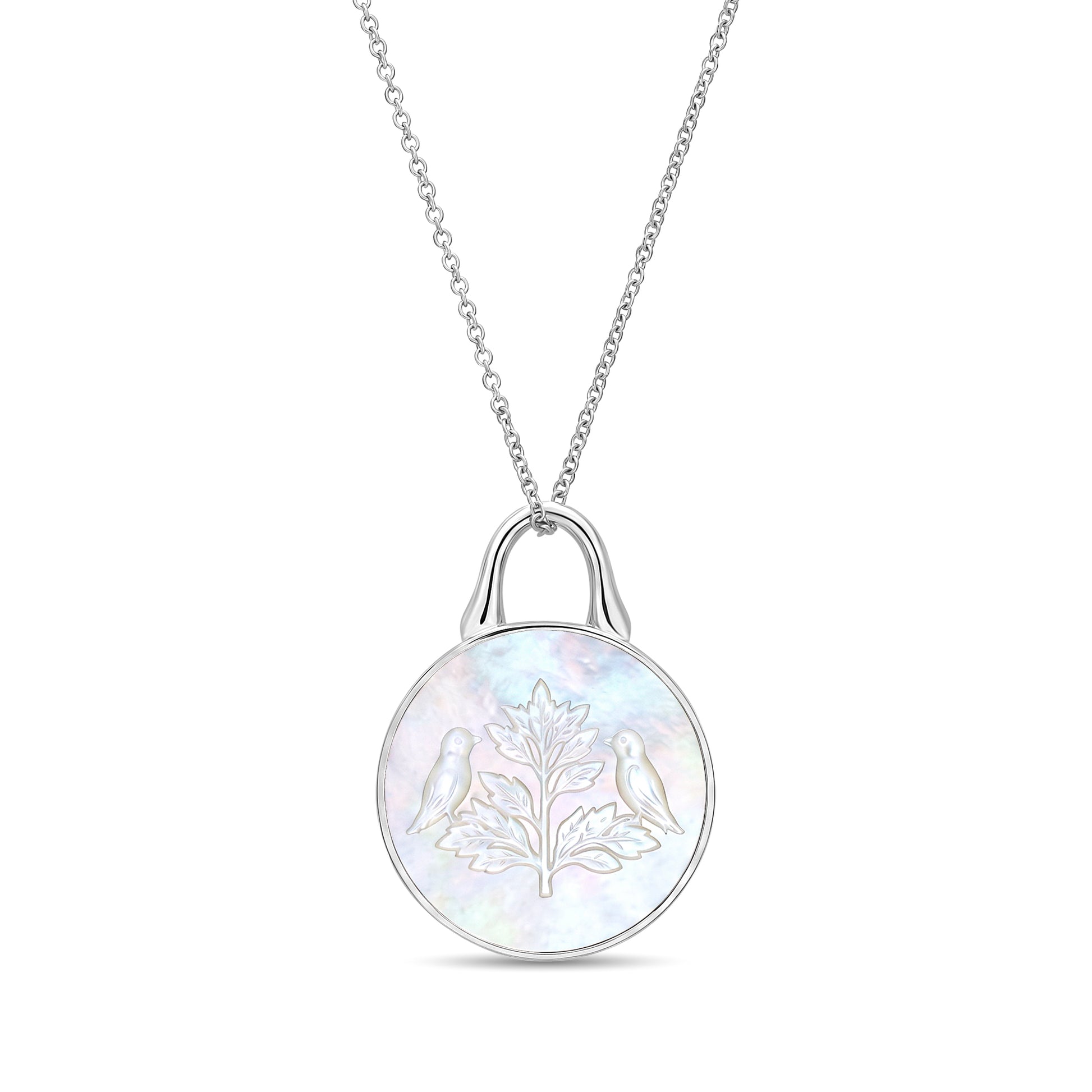 The Odyssey | Roseate Courage tree of life pendant in sterling silver with mother-of-pearl, 19mm