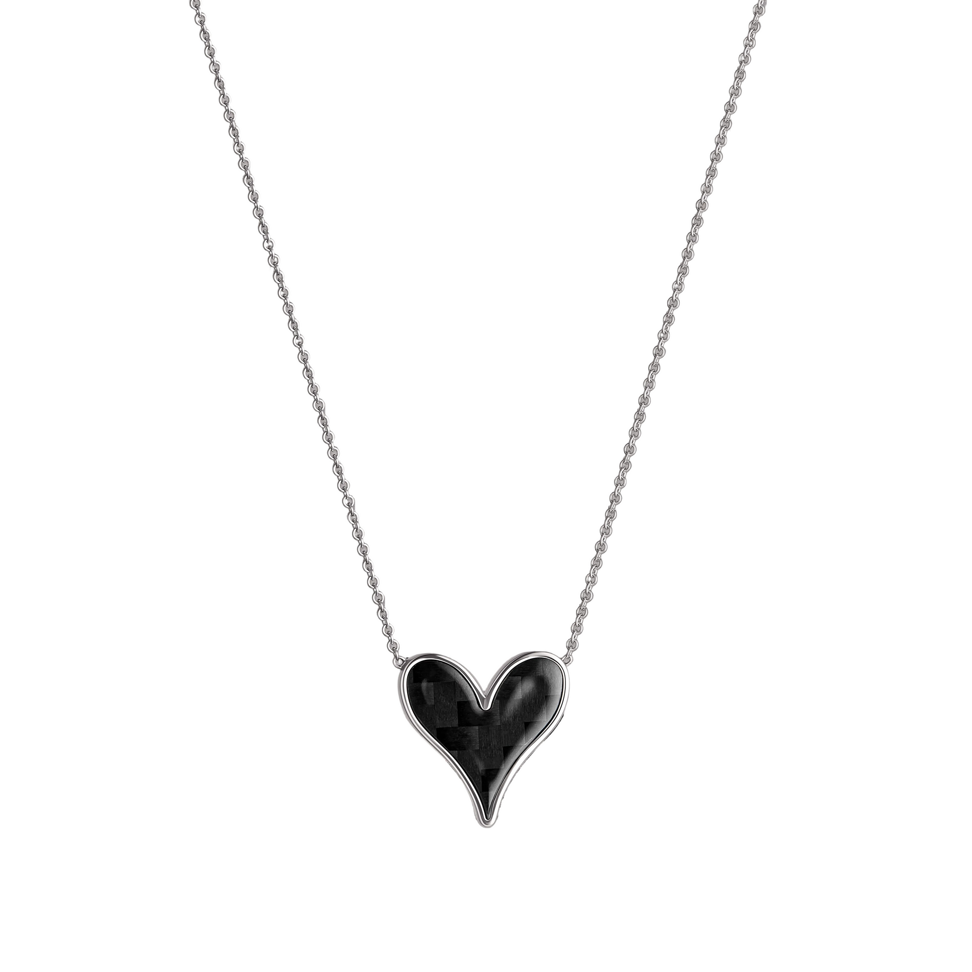The Odyssey | Roseate Strength Penelope heart pendant in sterling silver with carbon fiber, 15mm