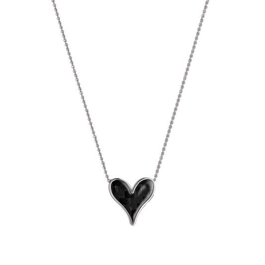 The Odyssey | Roseate Strength Penelope heart pendant in sterling silver with carbon fiber, 15mm