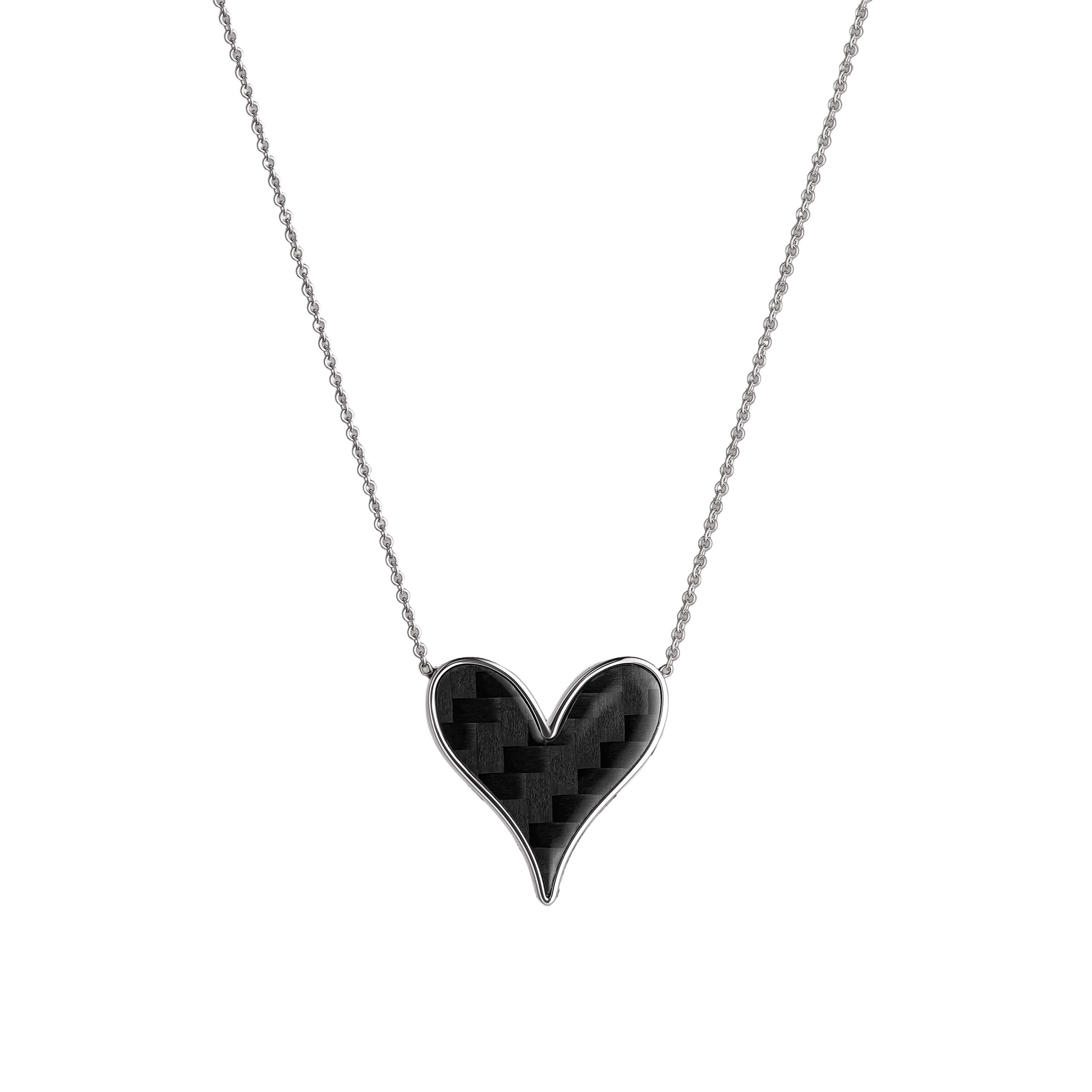 The Odyssey | Roseate Strength Penelope heart pendant in sterling silver with carbon fiber, 19mm