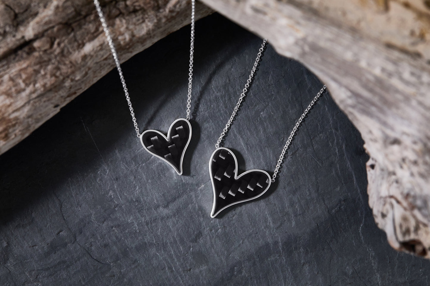 Penelope Heart Pendant 15mm in Sterling Silver and Black Carbon Fiber