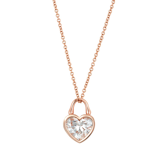 18k Rose Gold Heart Shaped lab-grown Diamond Pendant on a cable chain