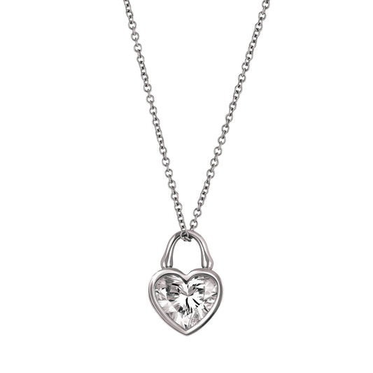 White Gold Heart Shaped lab-grown Diamond Pendant on a cable chain, back detail featured