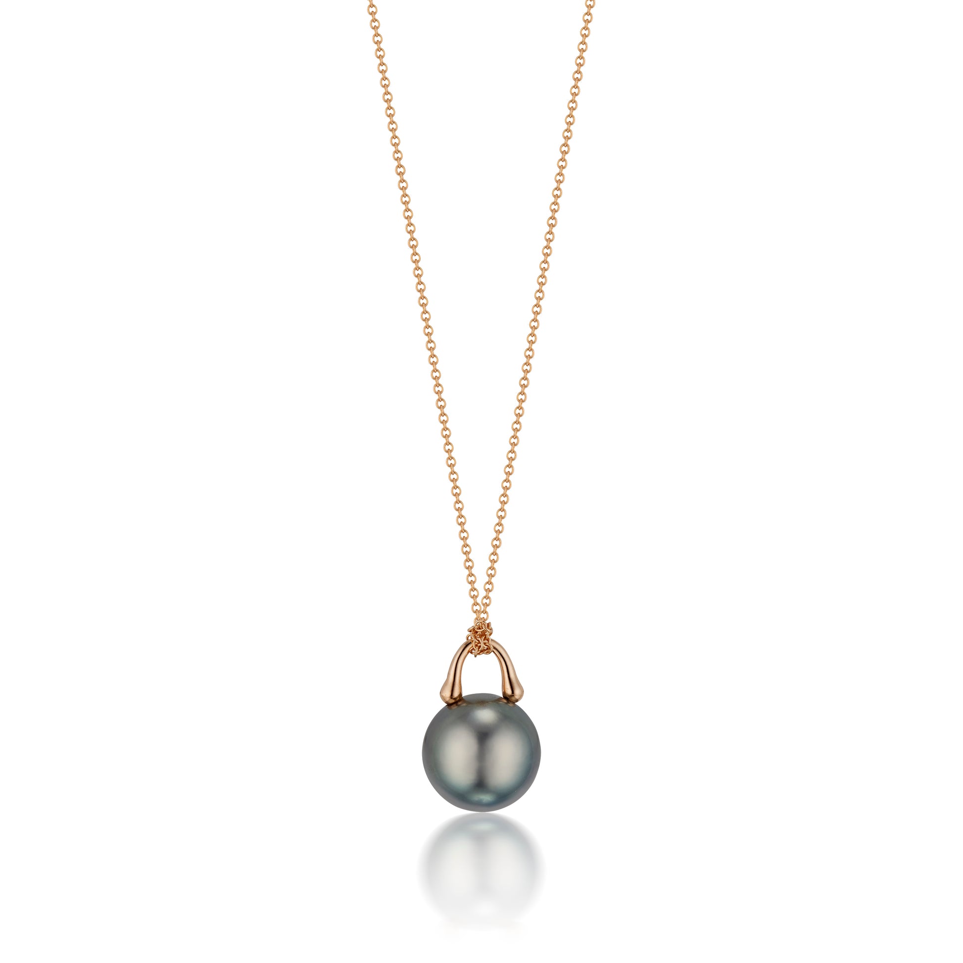 Roseate TreasureLock pendant featuring an 10mm Tahitian cultured pearl set in 18K rose gold. A modern heirloom designed to showcase the exceptional beauty of a single Tahitian pearl.