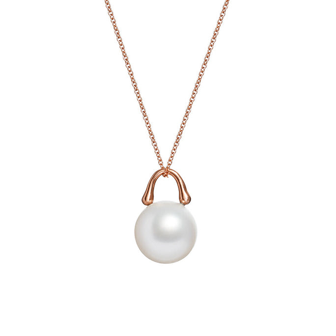 Roseate TreasureLock pendant featuring an 11mm white South Sea cultured pearl set in 18K rose gold. A modern heirloom designed to showcase the exceptional beauty of a single South Sea pearl.