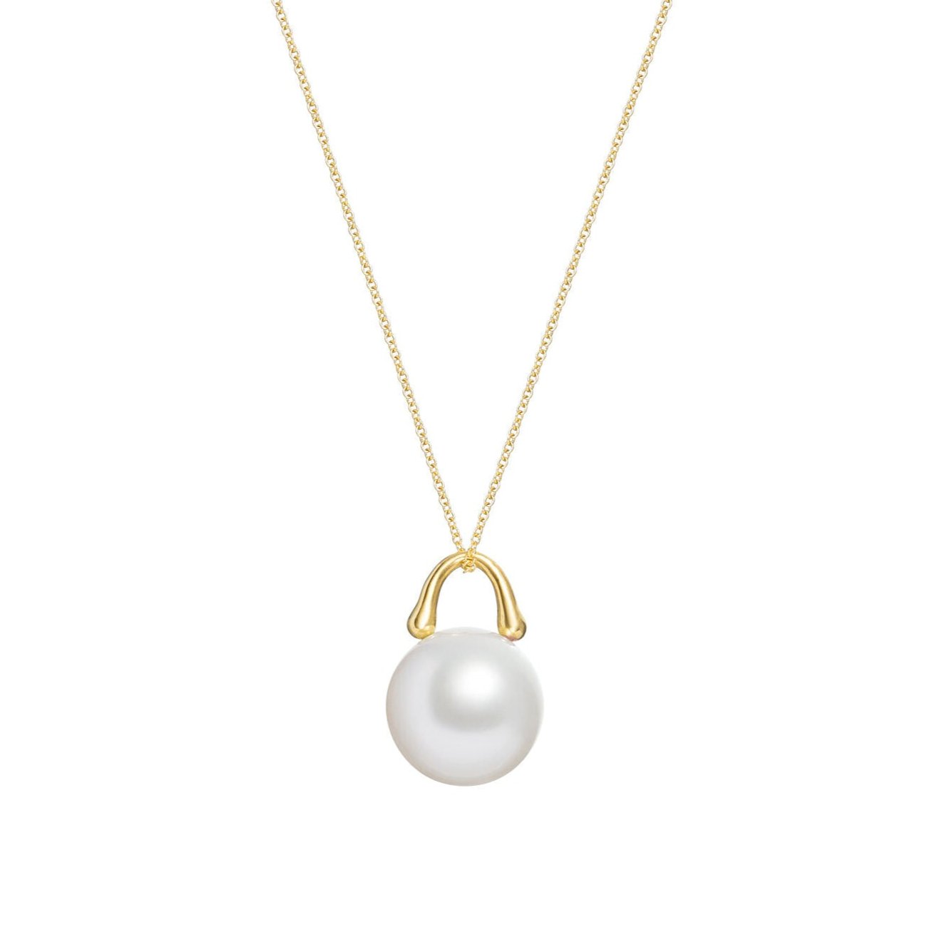 Roseate TreasureLock pendant featuring an 7mm white South Sea cultured pearl set in 18K yellow gold. A modern heirloom designed to showcase the exceptional beauty of a single South Sea pearl.