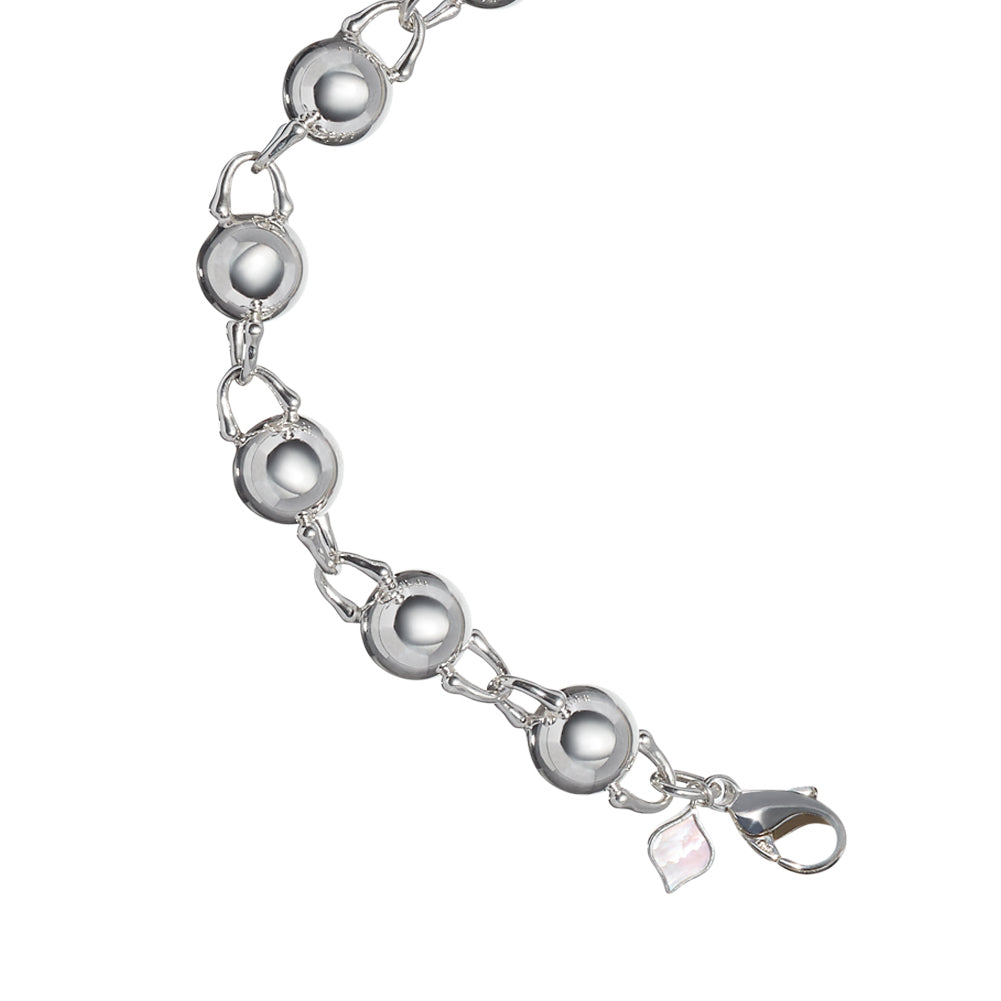Close detail of Roseate TreasureLock 10mm bead bracelet in sterling silver