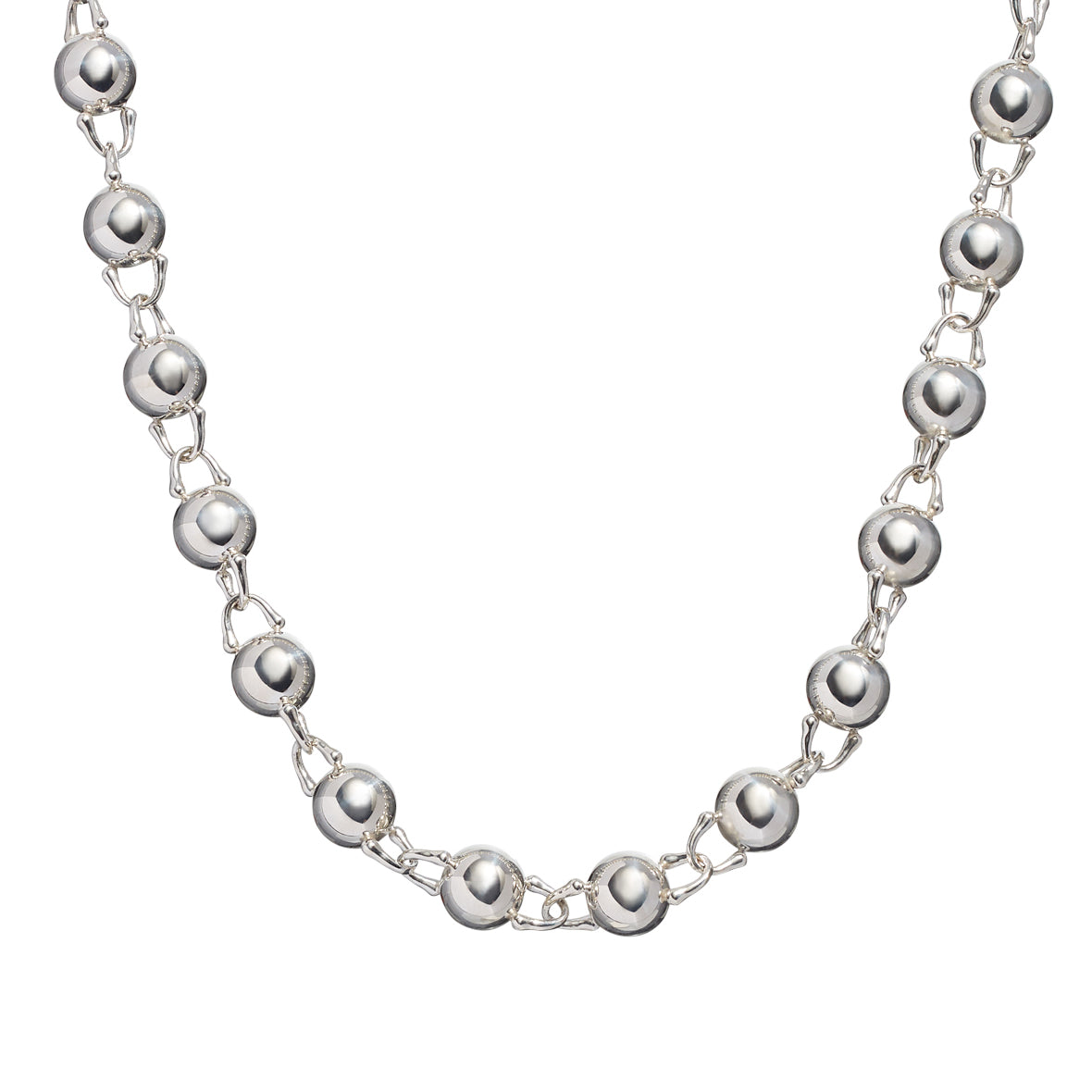 Close detail of Roseate TreasureLock 10mm bead necklace in sterling silver