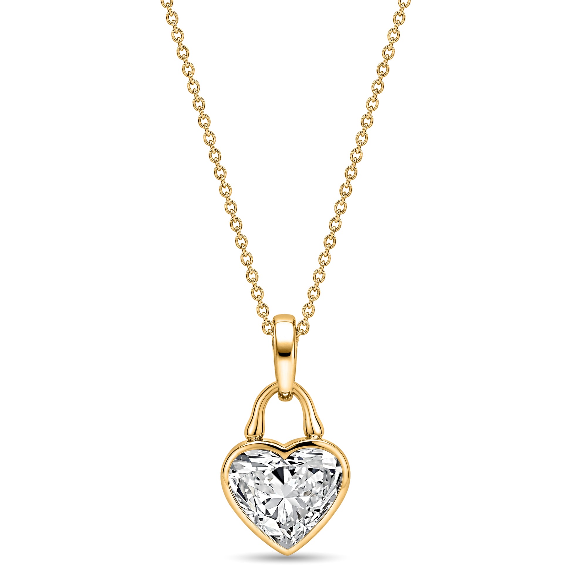Roseate TreasureLock 3.00 carat heart-shaped lab-grown diamond pendant in 18k yellow gold