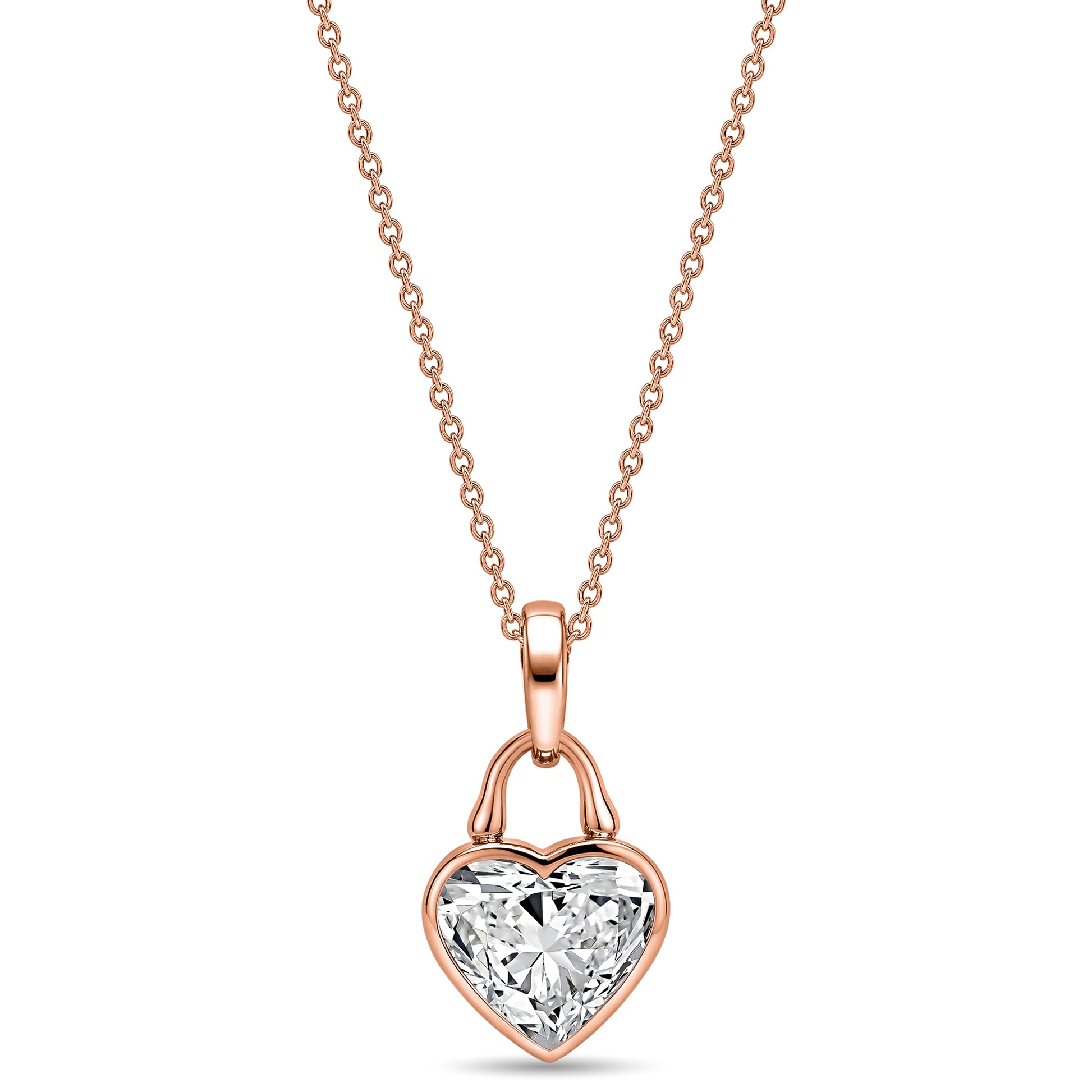 Roseate TreasureLock 3.00 carat heart-shaped lab-grown diamond pendant in 18k rose gold