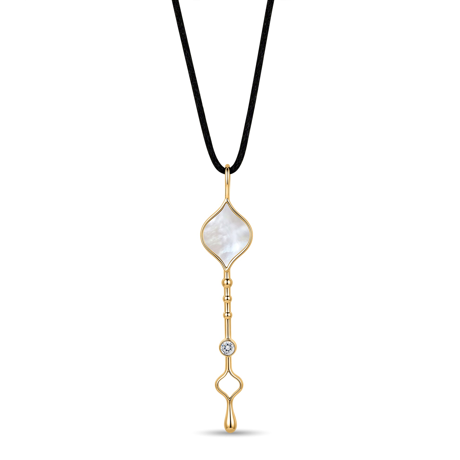 Roseate Unity Wand pendant in 18k yellow gold with mother-of-pearl