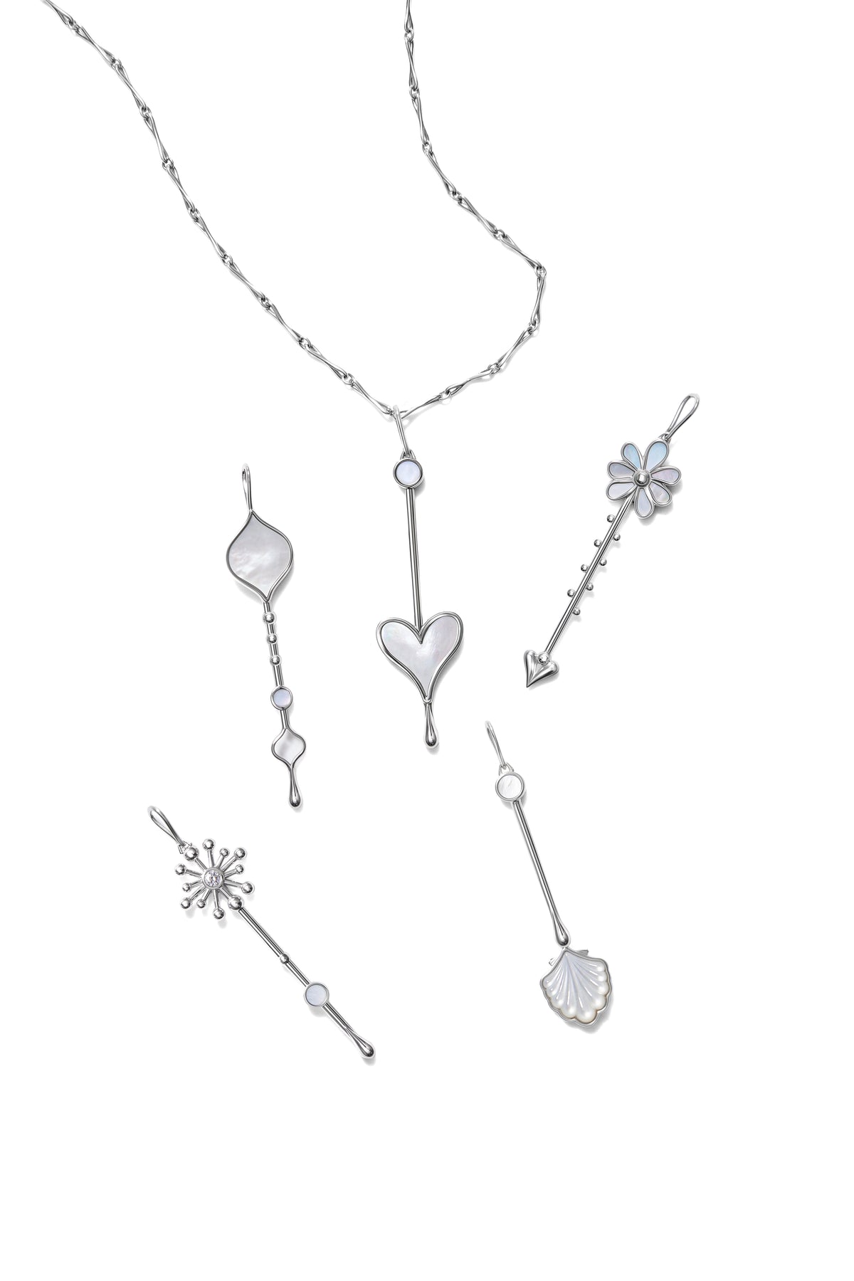 Five Roseate Wand pendants shown together