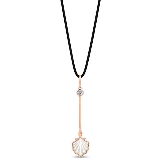 Roseate Water Wand pendant in 18k rose gold with mother-of-pearl styled in context