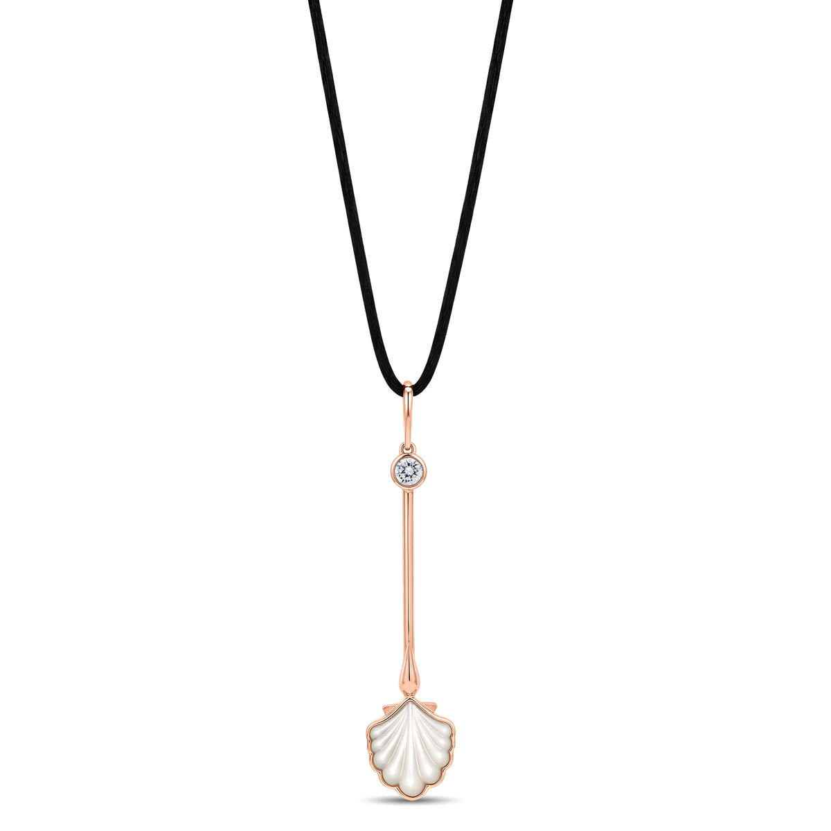 Roseate Water Wand pendant in 18k rose gold with mother-of-pearl on a silk cord