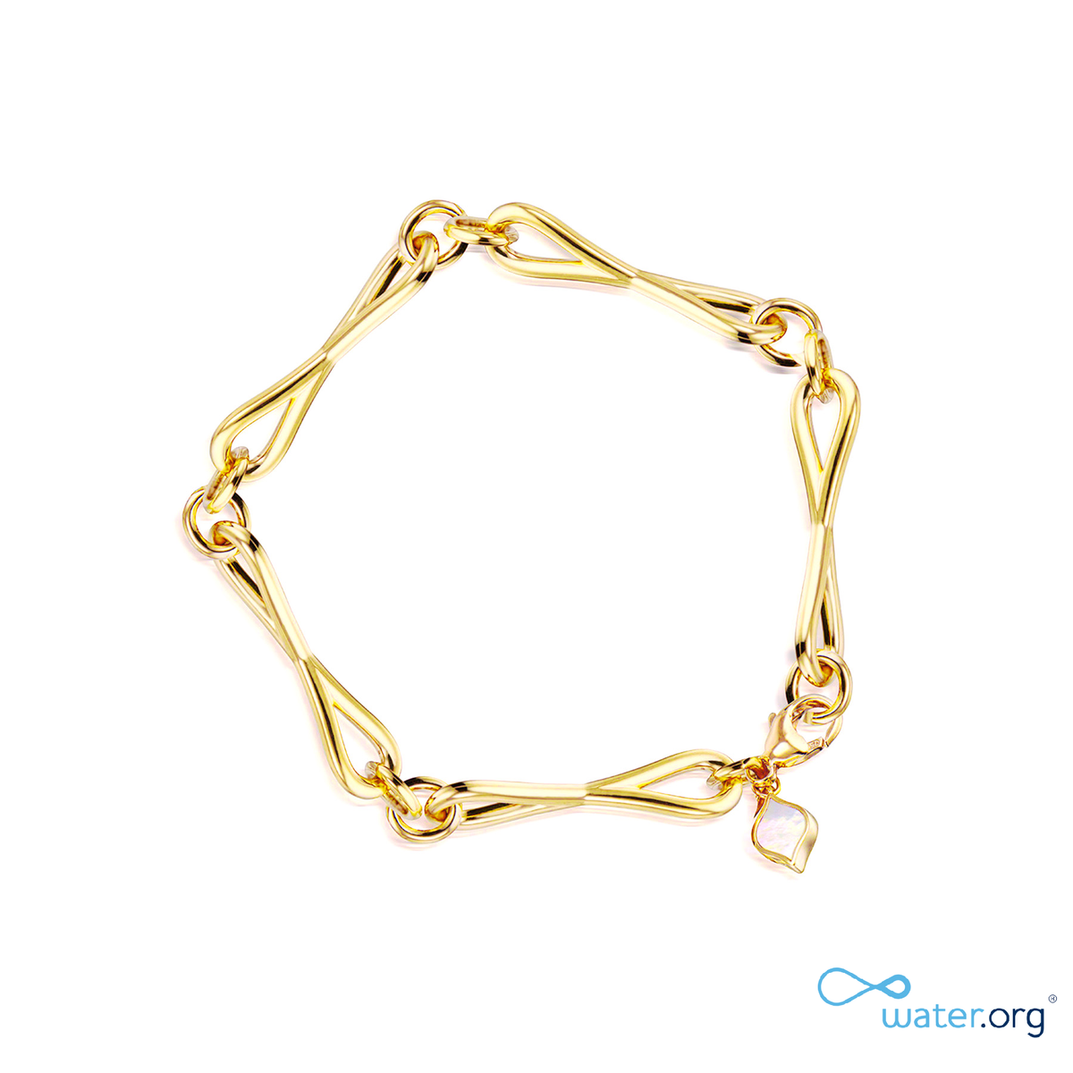 WaterDrop Large Link Bracelet in 14k Yellow SMO Gold with Mother-of-Pearl Tag