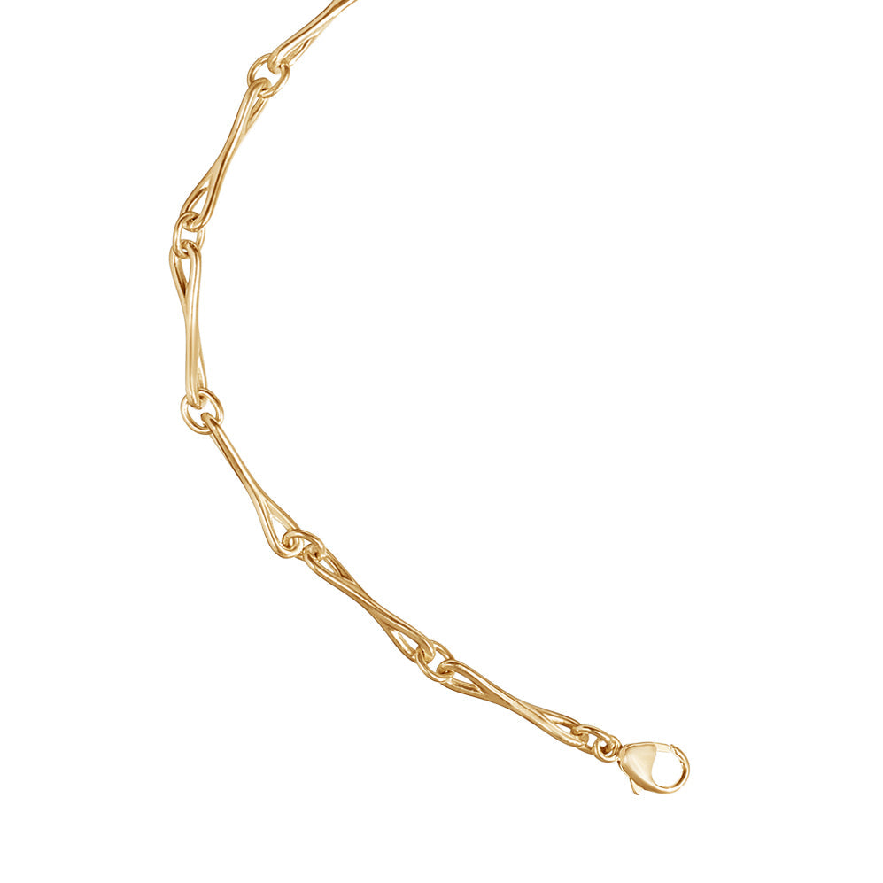 Close detail of Roseate WaterDrop small link bracelet in 14k yellow gold with mother-of-pearl